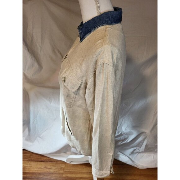 Lemon Grass‎ Size Small Full Zip Collared Beige Linen Blend Top - Picture 4 of 7